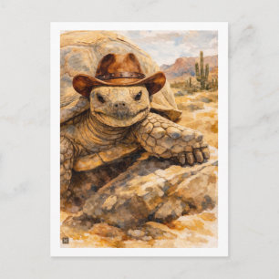 Carte Postale Tortue cow-boy à l'aquarelle dans le désert