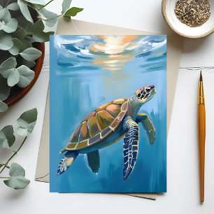 Carte Postale Tortue de mer Animal de l'océan Aquarelle