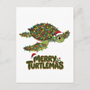 Carte Postale Tortue de mer Chapeau du Père Noël Lumières de Noë