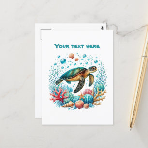 Carte Postale Tortue de mer de plage mignonne personnalisable