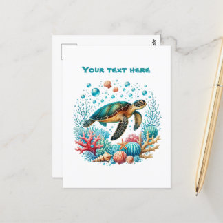 Carte Postale Tortue de mer de plage mignonne personnalisable