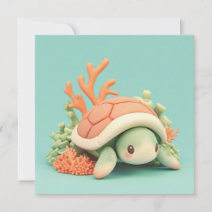Carte postale Tortue de mer en argile 3D avec réci
