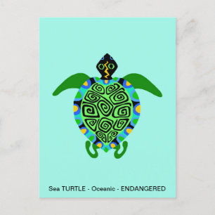 Carte Postale TORTUE de mer graphique - Animaux en voie de dispa