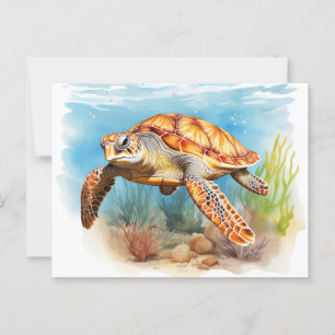 Carte Postale Tortue de mer majestueuse en mouvement