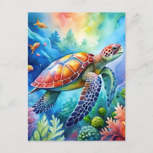Carte Postale Tortue de mer peinte