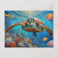 Tortue de mer, poissons tropicaux nageant dans l'o