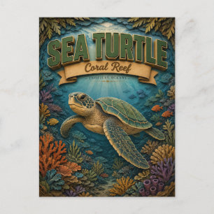 Carte Postale Tortue de mer récif de corail POPCUT