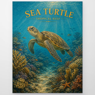 Carte Postale Tortue de mer Récif tropical Aquarelle GeoSaga