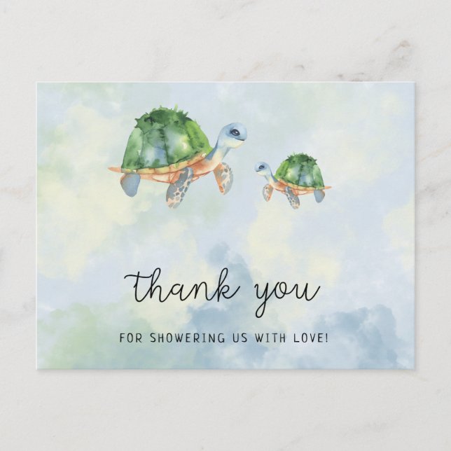 Carte Postale Tortue de mer - remerciement pour une baby shower  (Devant)