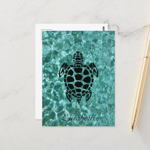 Carte Postale Tortue de mer Tribal bleu Aqua