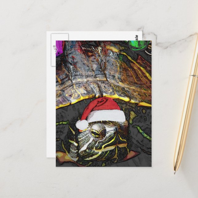 Carte Postale Tortue de Noël mignonne (Devant/Arrière en situation)