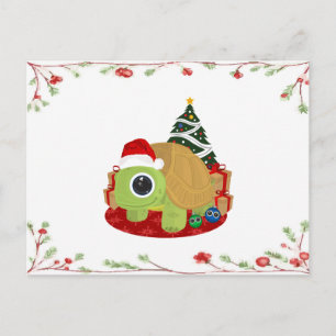 Carte Postale Tortue de Noël mignonne avec du gui festif