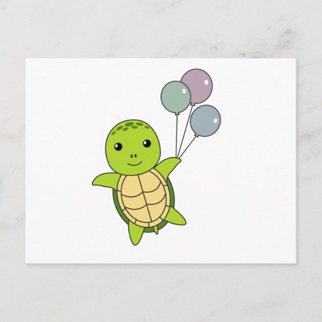 Carte Postale Tortue Doux Mouches Ballons Enfants (Devant)