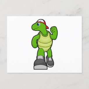Carte Postale Tortue en course avec casquette