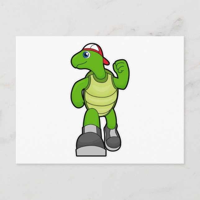 Carte Postale Tortue en course avec casquette (Devant)