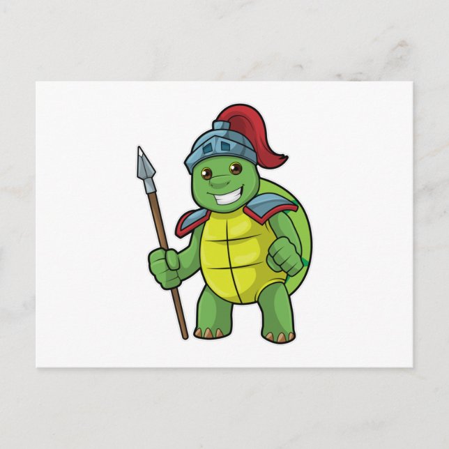 Carte Postale Tortue en guerrier avec lance et casque (Devant)