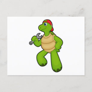 Carte Postale Tortue en mécanique avec clé et Casquette