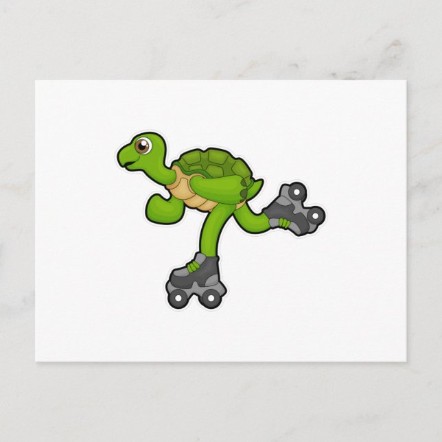 Carte Postale Tortue en patineur avec des rollers (Devant)