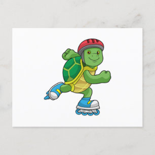 Carte Postale Tortue en patineur avec des rollers et un casque