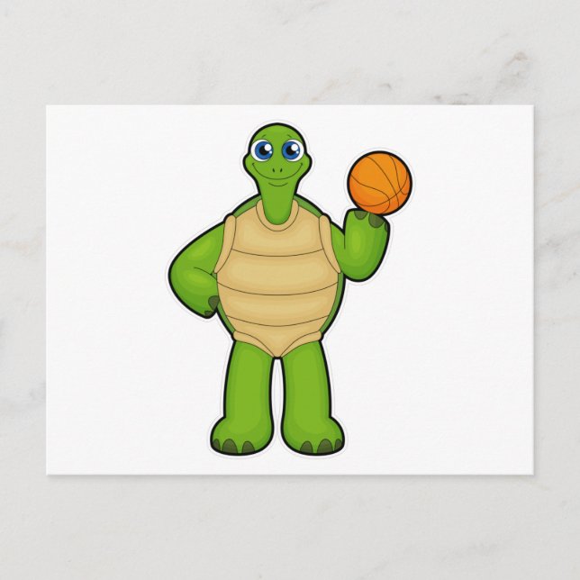 Carte Postale Tortue en tant que joueur de basket-ball avec ball (Devant)