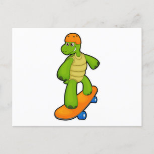 Carte Postale Tortue en tant que skater avec skateboard et casqu