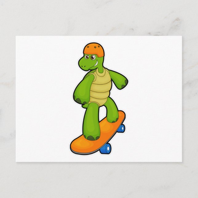 Carte Postale Tortue en tant que skater avec skateboard et casqu (Devant)