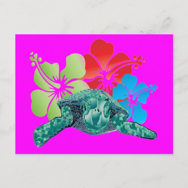 Carte Postale Tortue Hibiscus d'Hawaii (Devant)