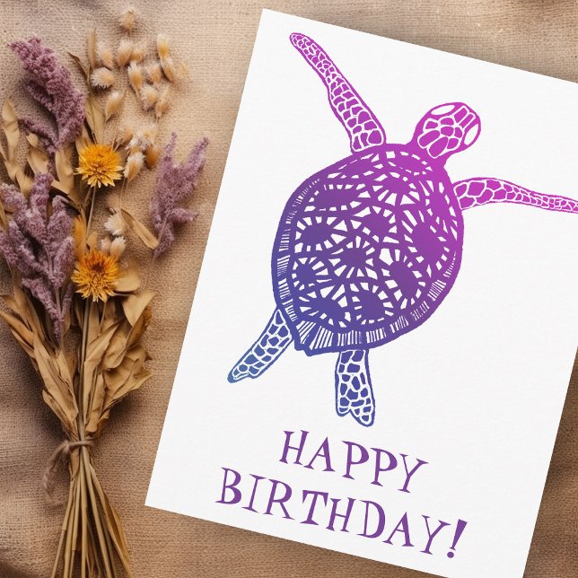 Carte Postale Tortue marine HAPPY BIRTHDAY! Violet (Sea Turtle Tortoise HAPPY BIRTHDAY! Purple Postcard
)
