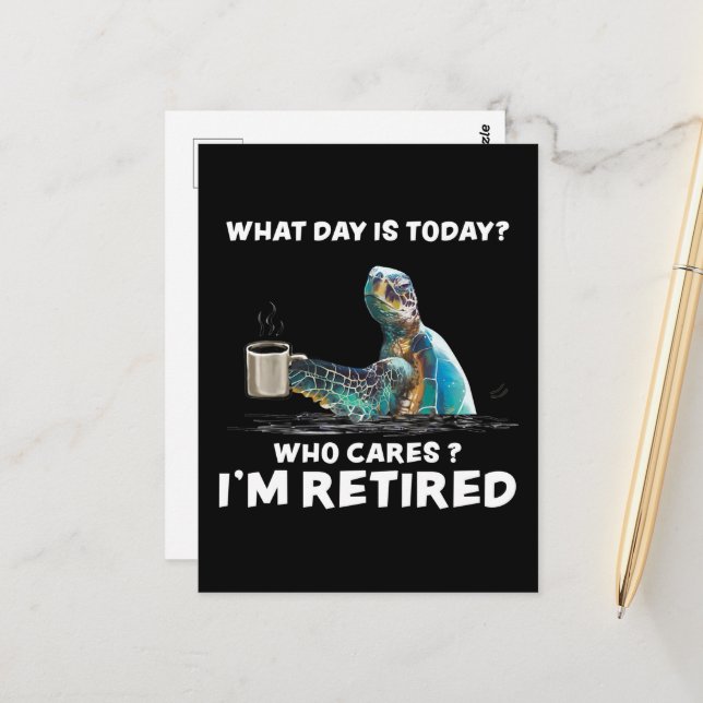 Carte Postale Tortue Mer Avec Café Quel Jour S'Occupe-T-Il ? (Devant/Arrière en situation)