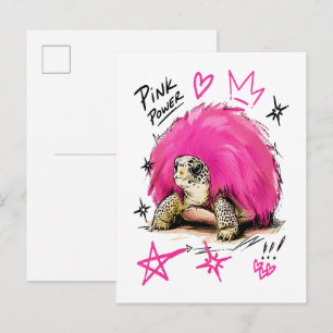 Carte Postale Tortue Moutonneuse Rose avec Coquille Punk