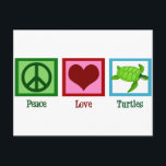 Carte Postale Tortue mûre<br><div class="desc">Un cadeau cool amoureux de tortue avec une jolie tortue de mer à côté d'un joli signe de paix et coeur. Les tortues Peace Love.</div>