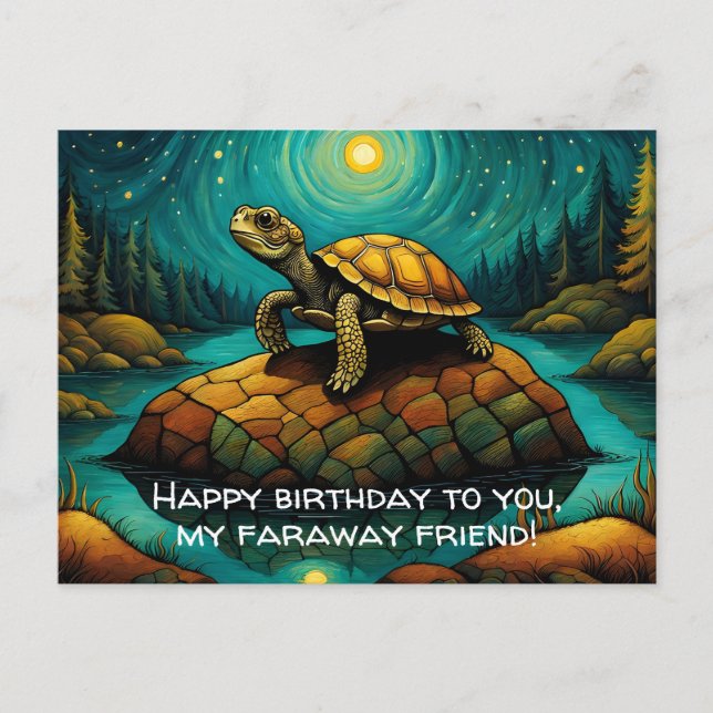 Carte Postale Tortue Solitaire Anniversaire Ami Loin (Devant)