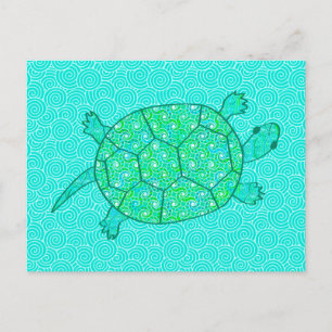 Carte Postale Tortue tourbée arabesque - nuances de vert