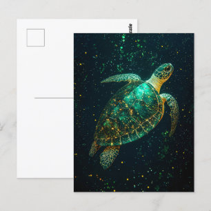 Carte Postale Tortue verte sur Arrière - plan foncé