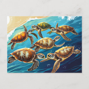 Carte Postale Tortues de mer Jouant Dans L'Océan