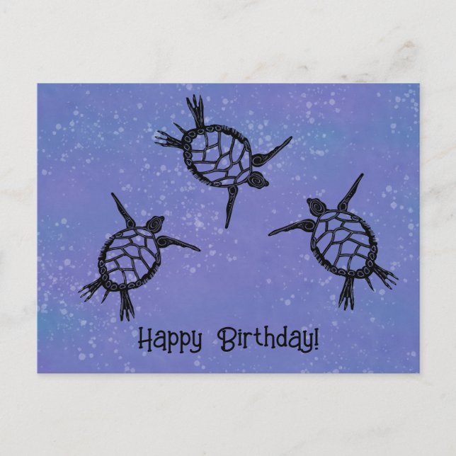Carte Postale Tortues de mer nageant  Joyeux Anniversaire (Devant)