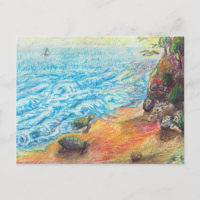 Carte Postale Tortues de mer sur la plage (Devant)