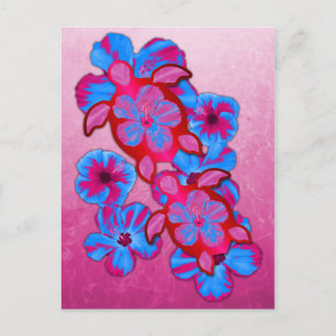Carte Postale Tortues De Miel Tropicales Et Fleurs D'Hibiscus