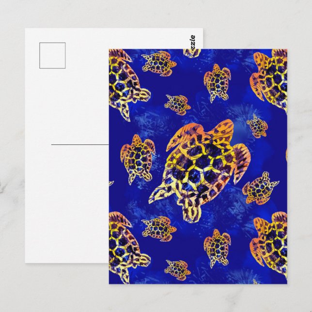 Carte Postale Tortues marines Batik Art Africain (Devant / Derrière)