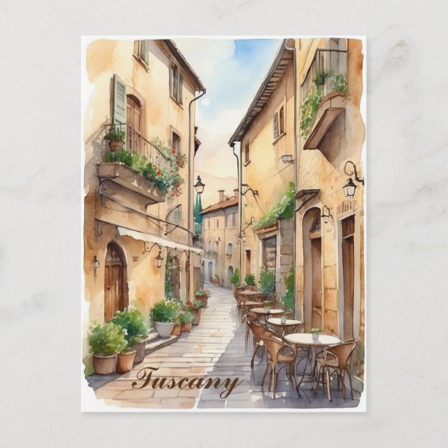 Carte Postale Toscane Italie Café toscan Aquarelle Voyage (Devant)