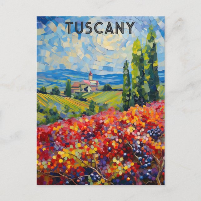 Carte Postale Toscane Italie Vignoble italien Aquarelle texturée (Devant)