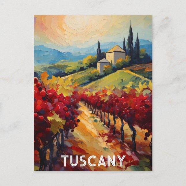 Carte Postale Toscane Italie Villa italienne Aquarelle texturée (Devant)