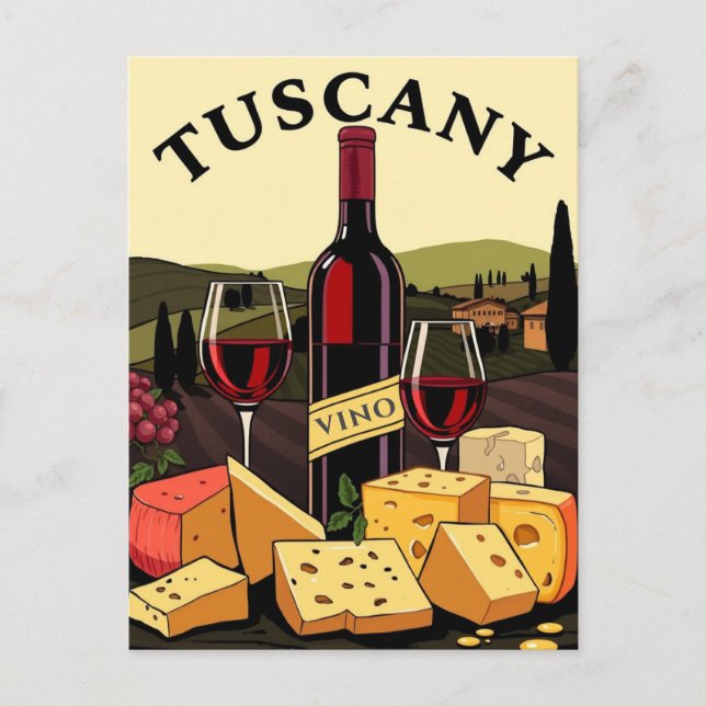 Carte Postale Toscane Italie Vin et Fromage Art de Voyage Culina (Devant)