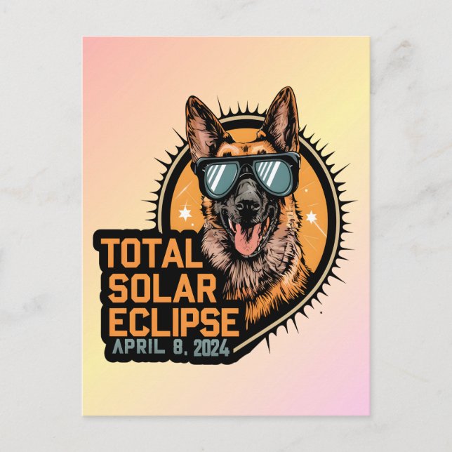 Carte Postale Total Éclipse solaire Avril 2024 Chien berger alle (Devant)