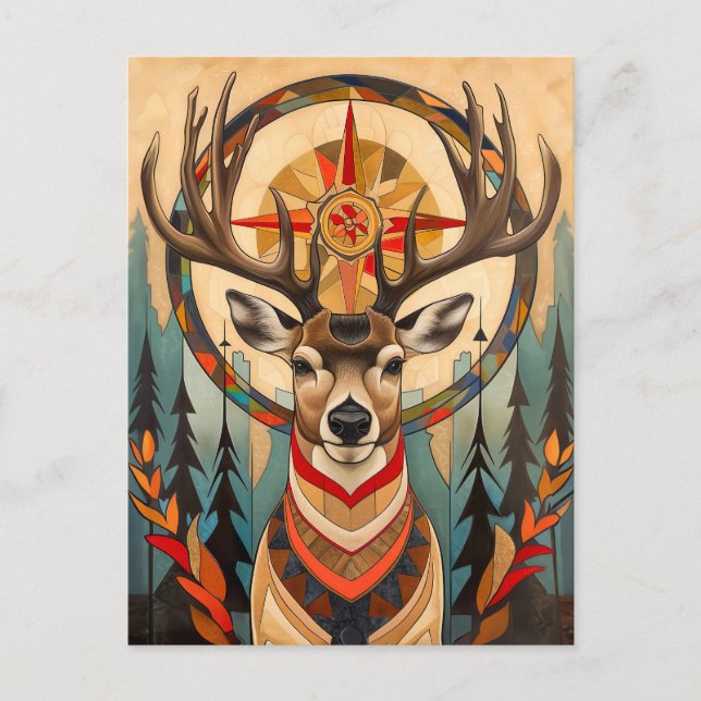 Carte Postale Totem Cerf – Esprit Art Déco Élégant (Devant)
