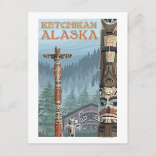 Carte Postale Totem de l'Alaska - Ketchikan, Alaska