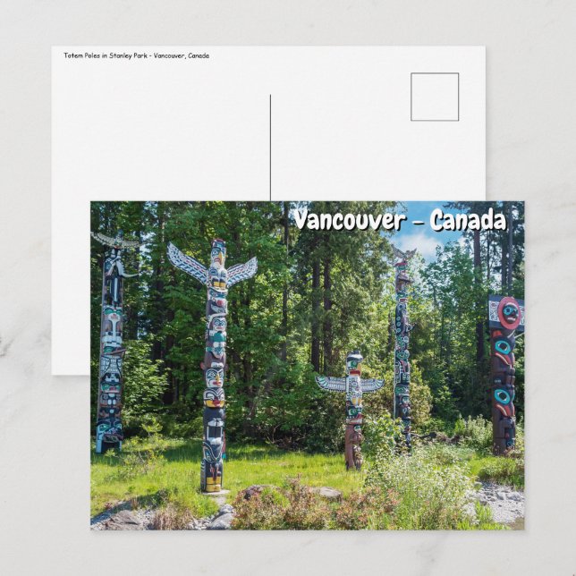 Carte Postale Totems dans le parc Stanley, Vancouver Canada (Devant / Derrière)