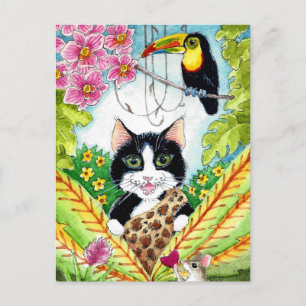 Carte postale toucan à orchidée de souris Cat mign