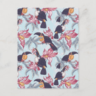 Carte Postale Toucans Avec Fleurs Exotiques