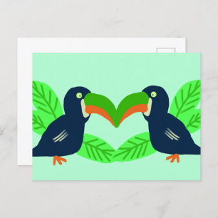 Carte Postale Toucans Et Feuilles Tropicaux
